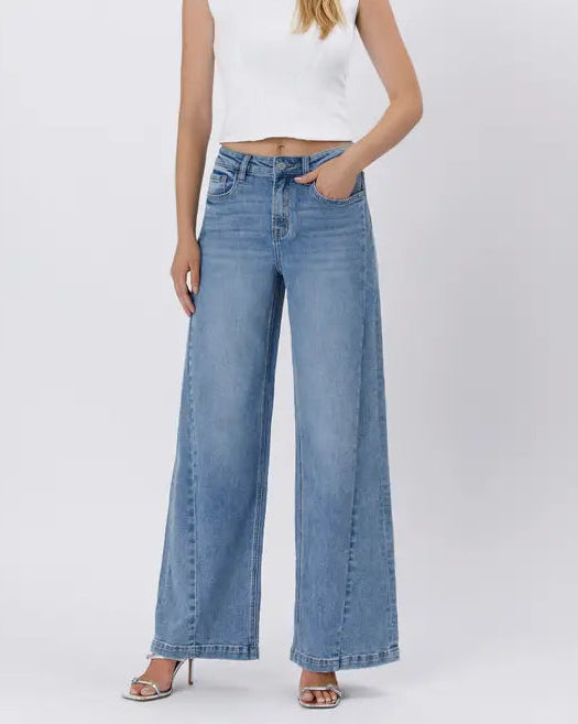 Vervet Olivia High Rise Seam Detail Palazzo Jeans