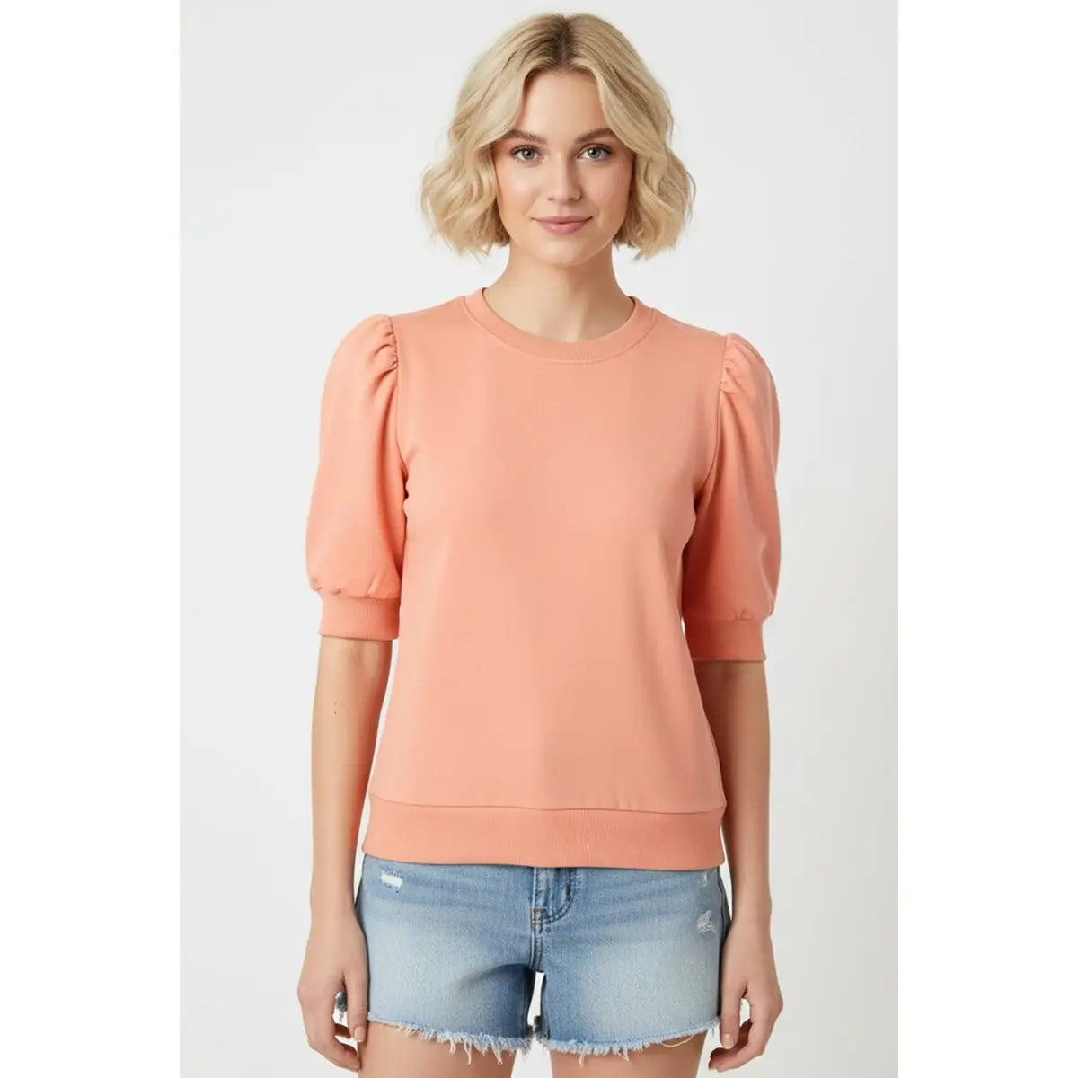 Peach Puff Sleeve Sweatshirt