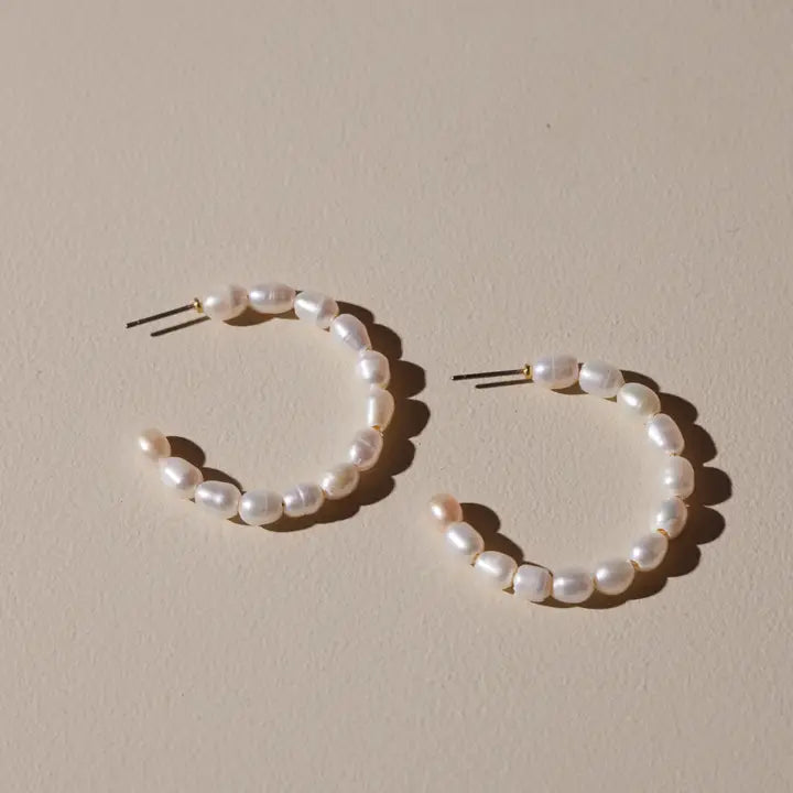 Classic Oversized Pearl Hoops - Nickel & Suede