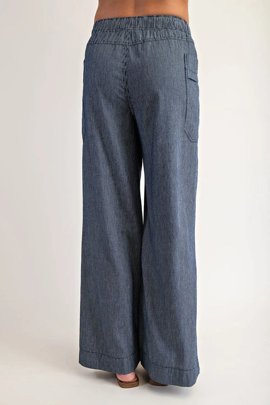 Pinstriped Drawstring Waist Straight Leg Pants