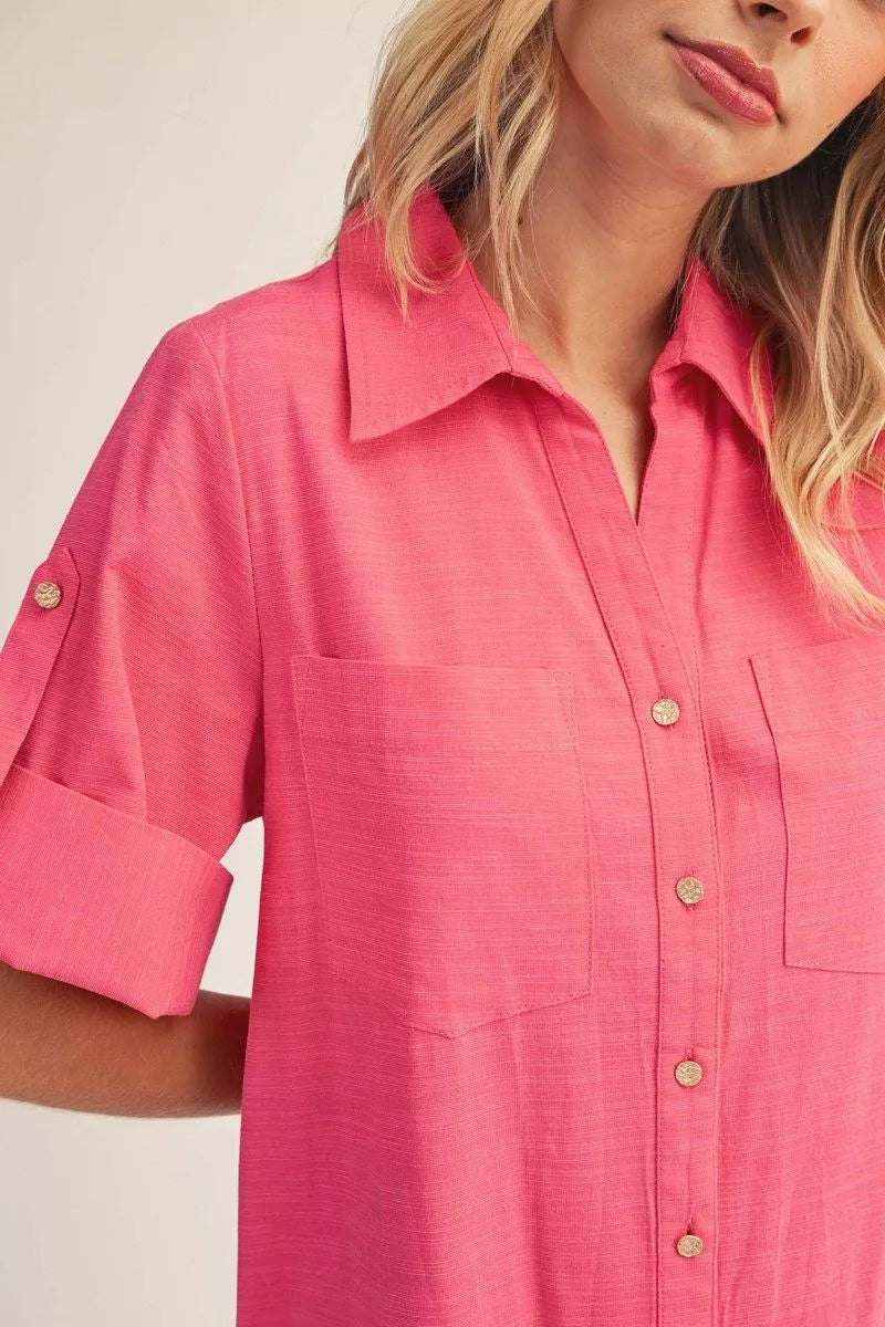 Fuchsia Pink button down midi dress