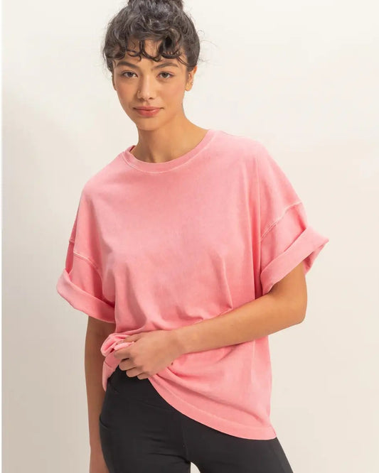Taffy Pink Pigment Dye Oversized Half-Sleeve T-Shirt