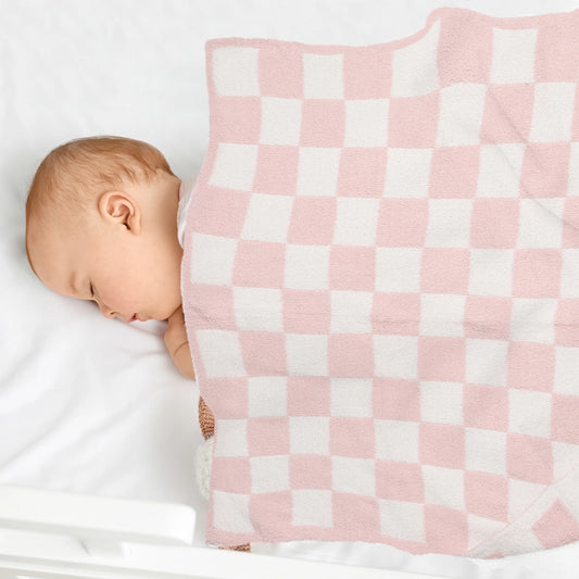 Pink Check Pattern Soft  Kids Throw Blanket