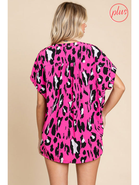 Pink Leopard print top - Plus