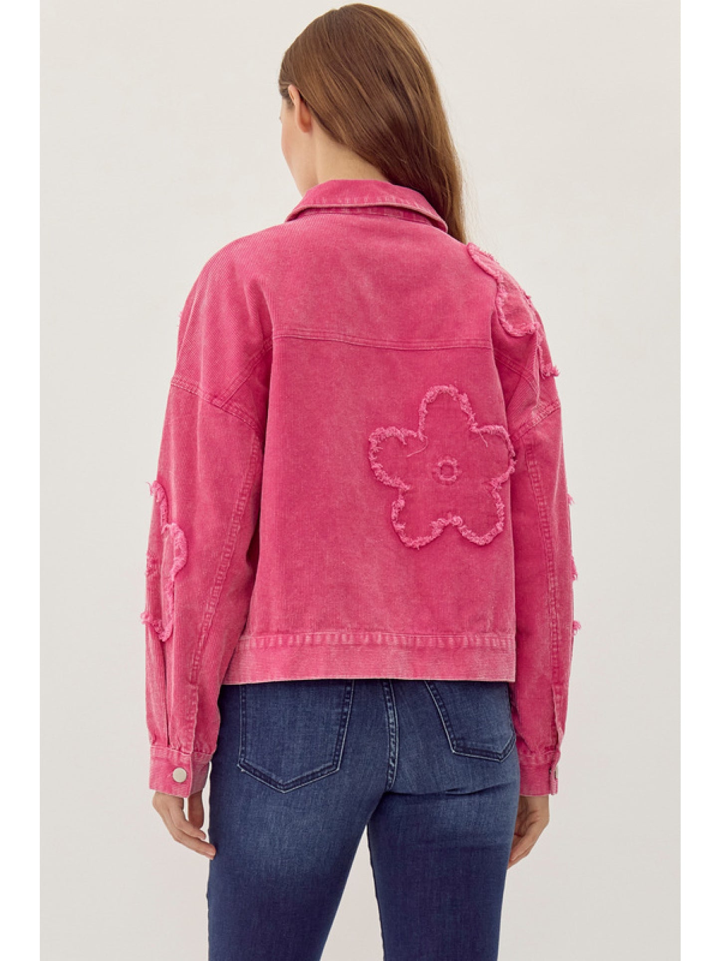 Hot Pink Frayed flower Jacket