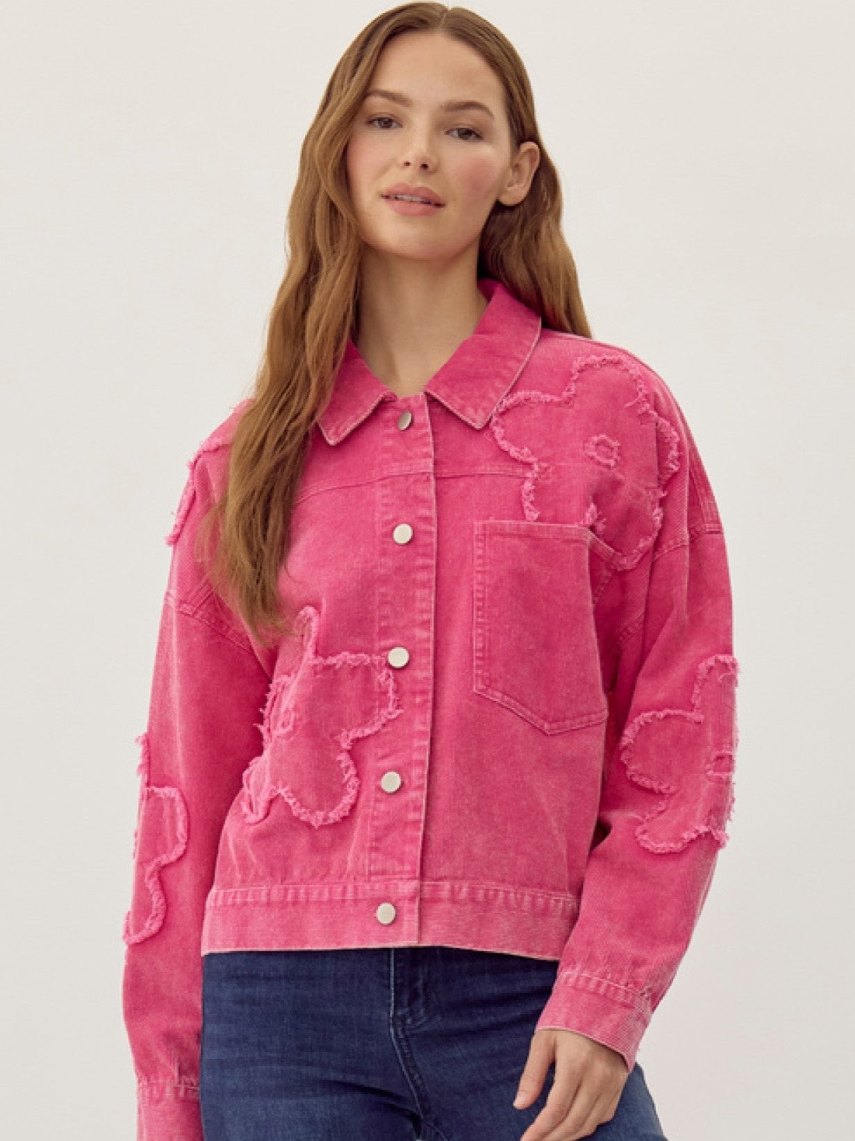 Hot Pink Frayed flower Jacket