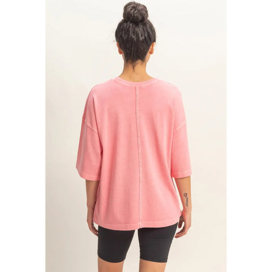 Taffy Pink Pigment Dye Oversized Half-Sleeve T-Shirt