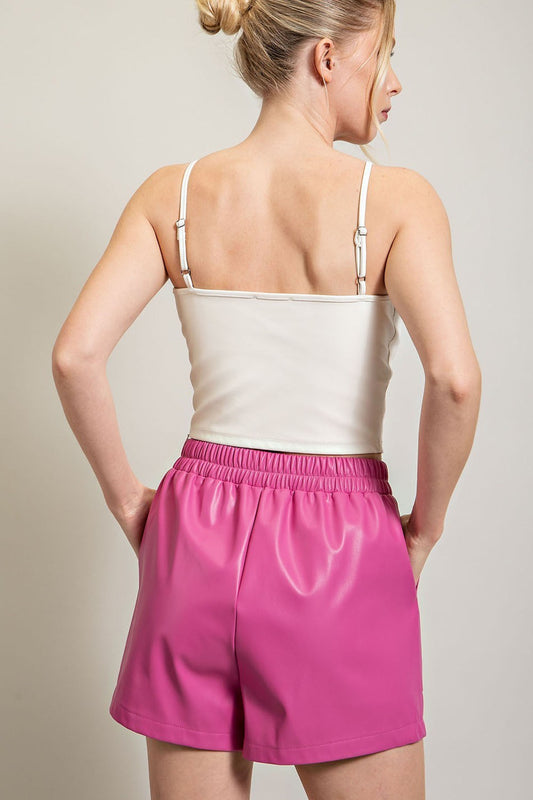 Pink Faux Leather elastic waist shorts