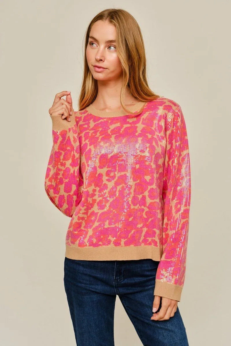 Hot Pink Leopard Sequin Sweater