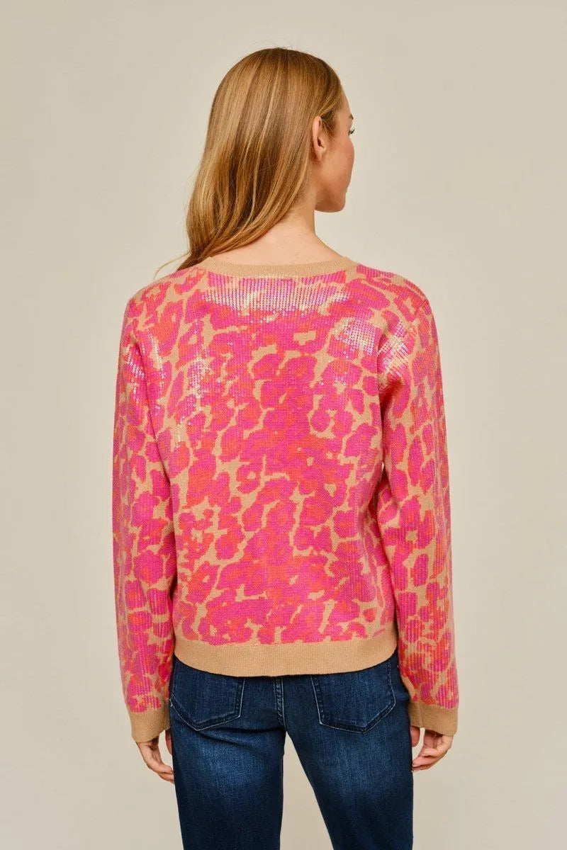 Hot Pink Leopard Sequin Sweater