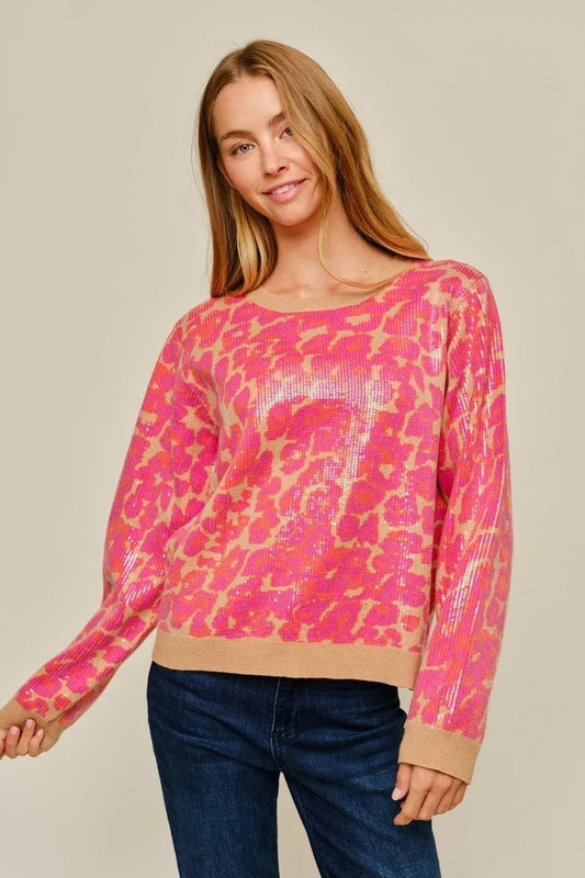 Hot Pink Leopard Sequin Sweater