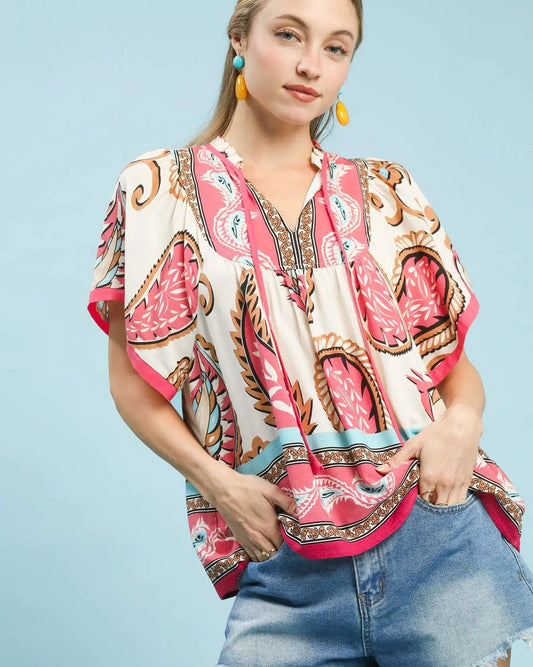 Pink Mix Paisley Print Top