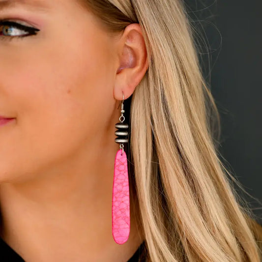 4" Pink Slab Earring On Fishhook with Faux Navajo Pearl Disc