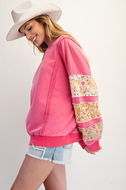 Pink Print Mix Washed Pullover