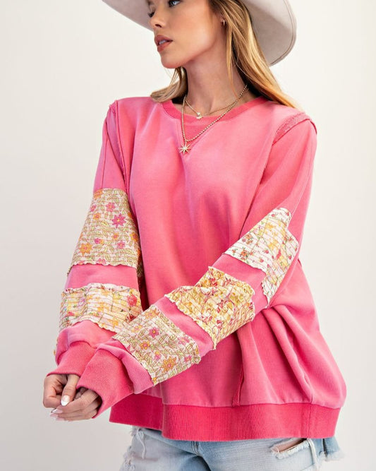 Pink Print Mix Washed Pullover