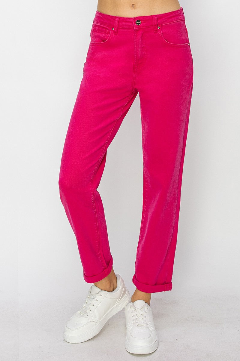 Risen Bright Pink High Rise boyfriend pants - Plus