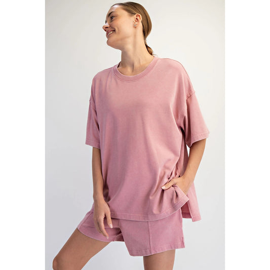 Brier Rose Mineral Washed Side Slit Short Set