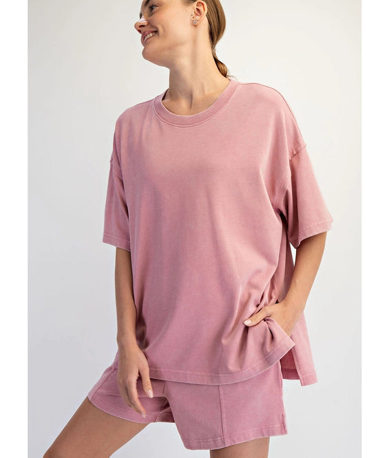 Brier Rose Mineral Washed Side Slit Short Set