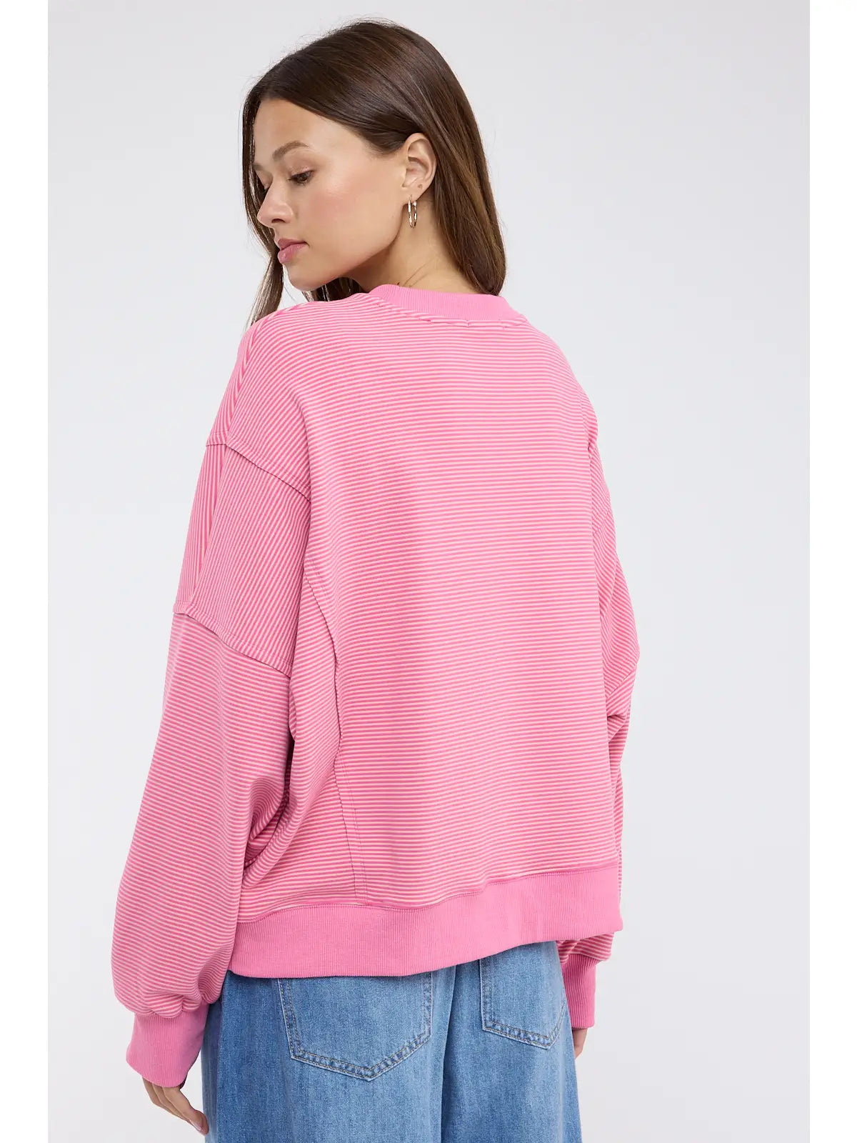 Pink Stripe Drop Shoulder Sweatshirt