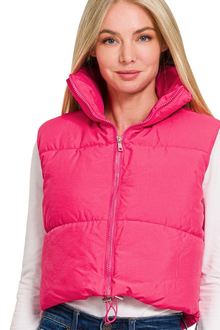 The Heather bright pink puffer vest