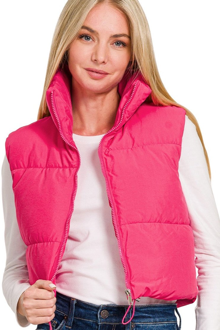 The Heather bright pink puffer vest