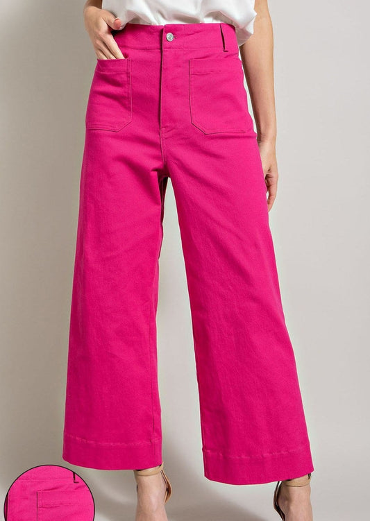 Hot Pink soft washed wide leg pant