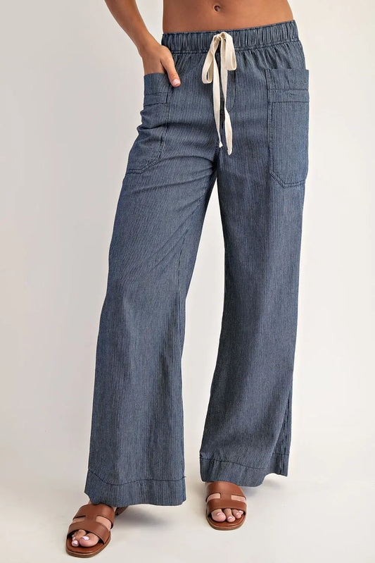 Pinstriped Drawstring Waist Straight Leg Pants