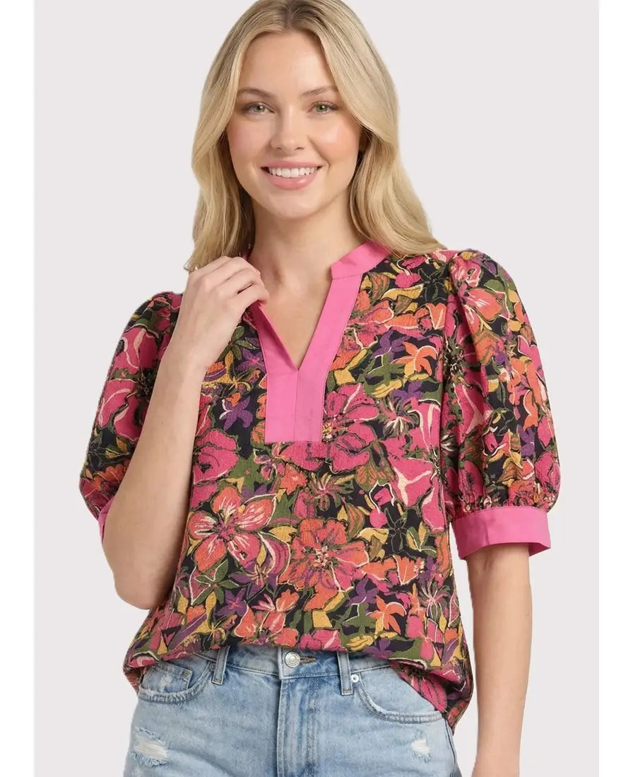 Pink Floral Print Top