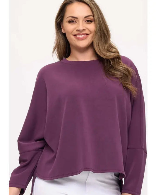 Plum Sofie Soft Relaxed Dolman Sleeve Crew Neck Top