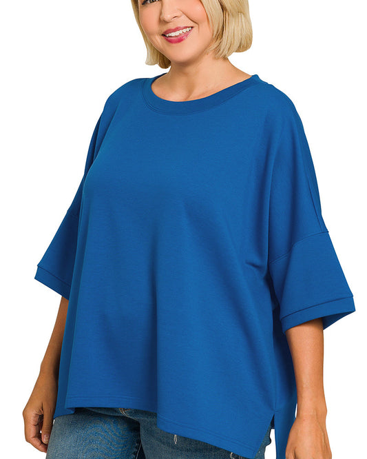 Blue Scuba Round Neck Top - Plus