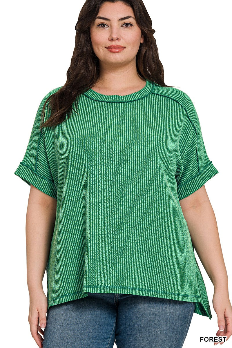 Kelly Green Corded Ribbed cuff sleeve top