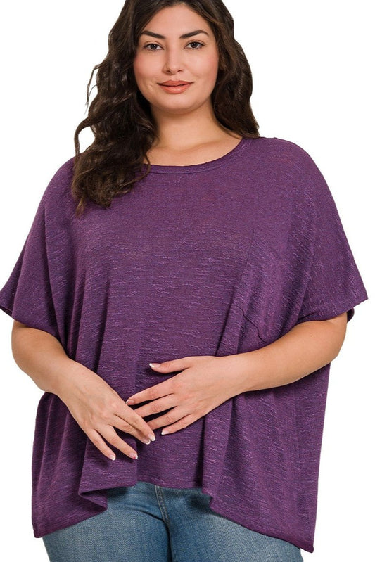 Plum oversized hacci top with pocket - Plus