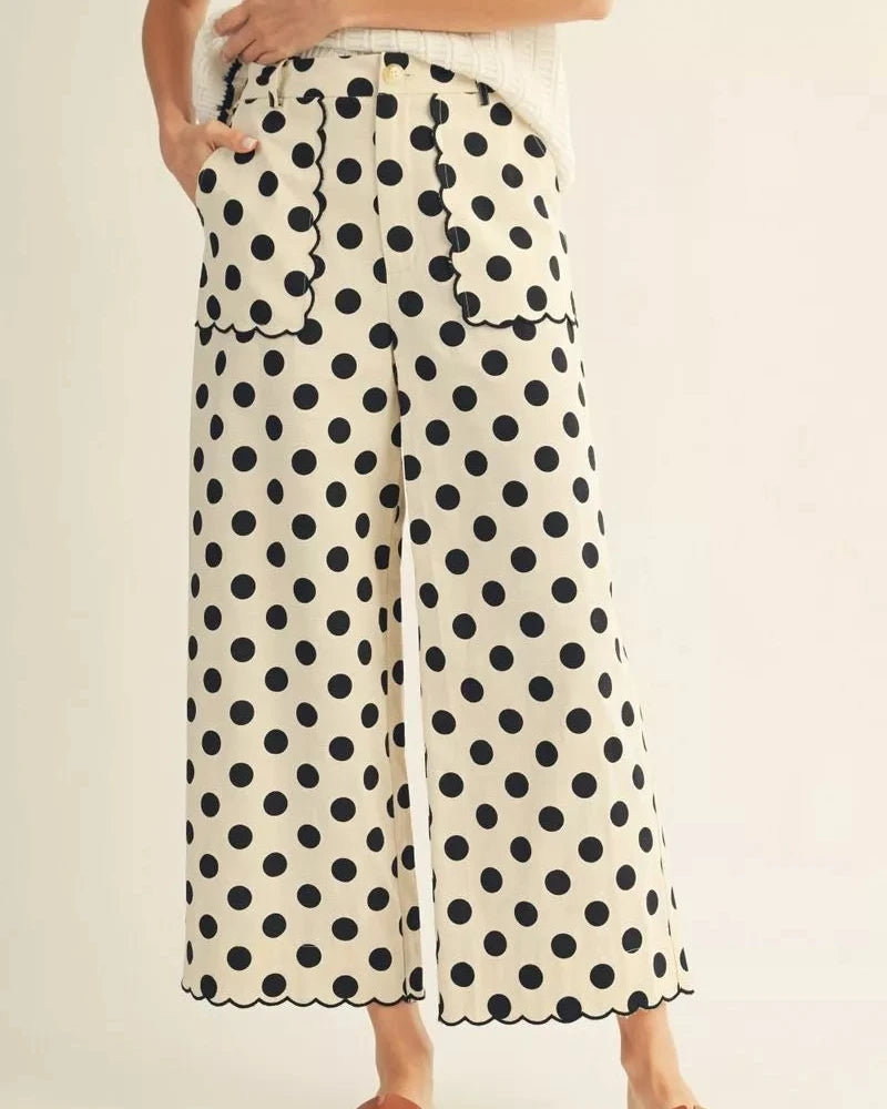 Polka Dot Pants with Scallop Detail