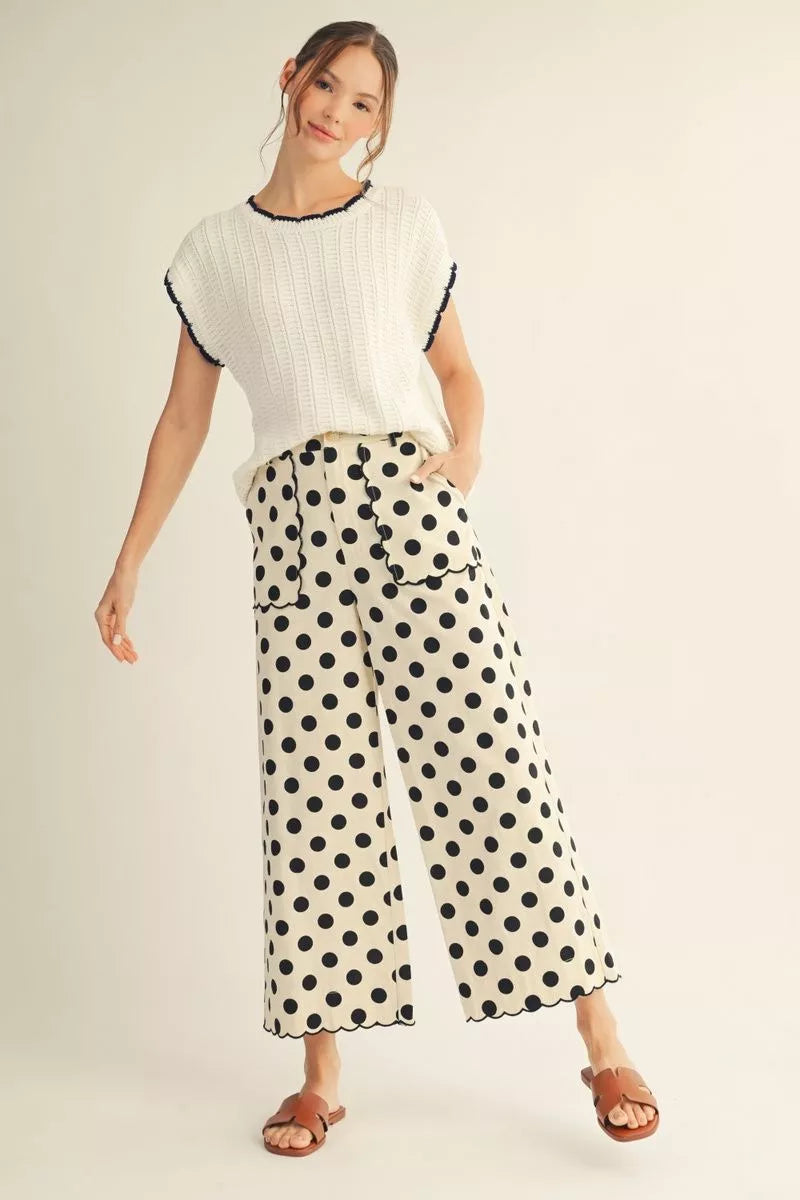 Polka Dot Pants with Scallop Detail