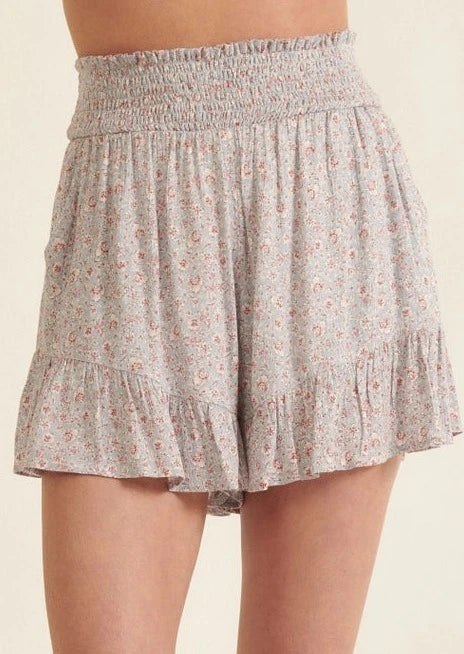 Floral Smock Elastic Flared Wide Leg Shorts