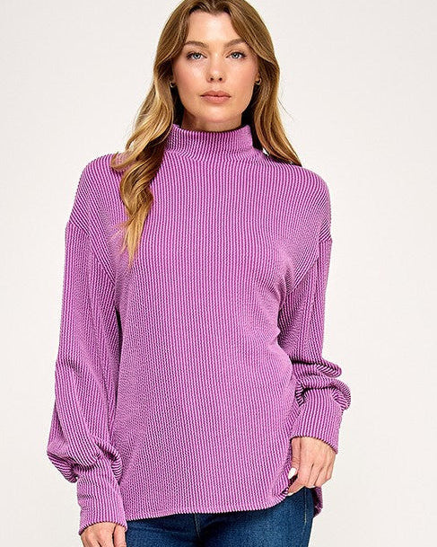 Purple Mock Neck Ribbed Top