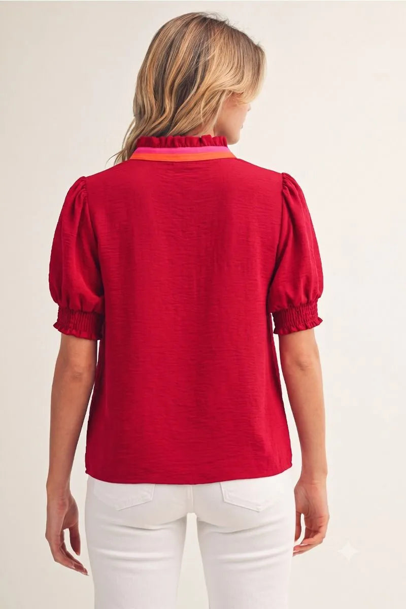Red Short Sleeve Top with orange and pink