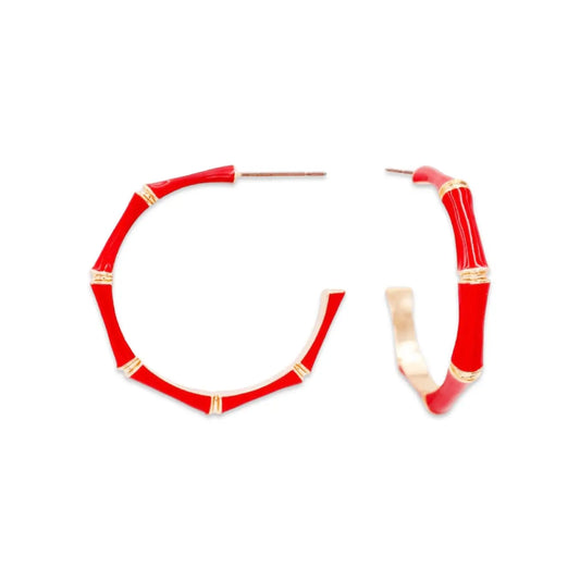 Custom Red Bamboo Hoop Earrings
