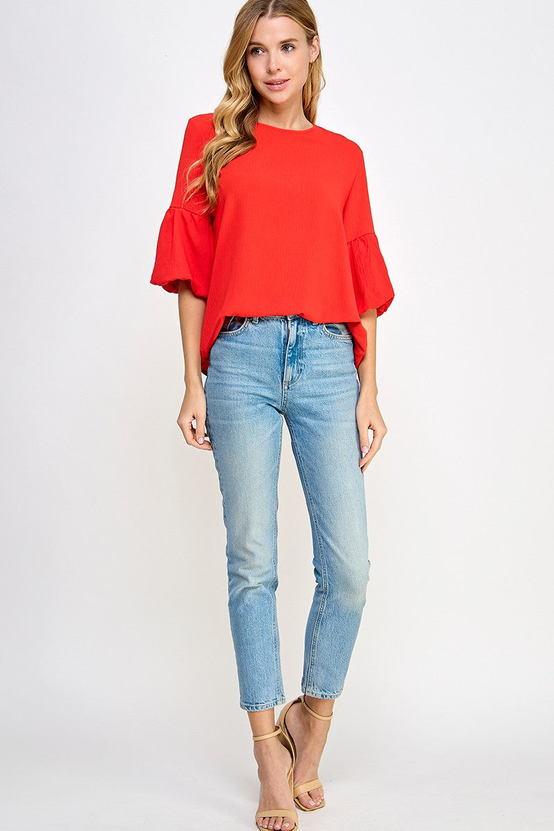 Coral Red bubble sleeve top