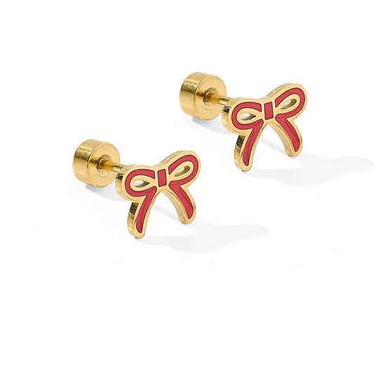 Screwback Stud Earrings - Sadie Bow Red