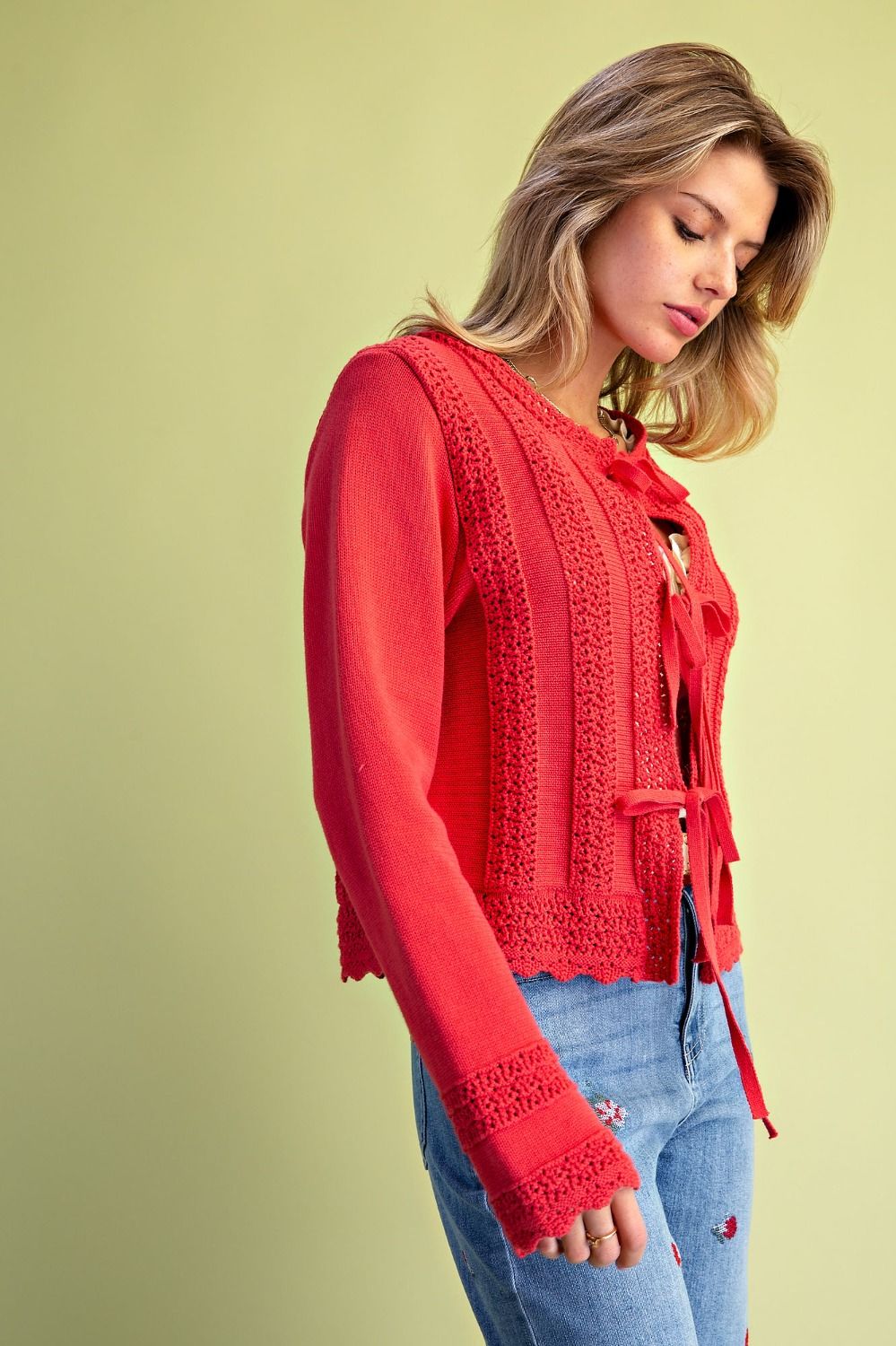 Antique Coral Knitted Sweater Cardigan