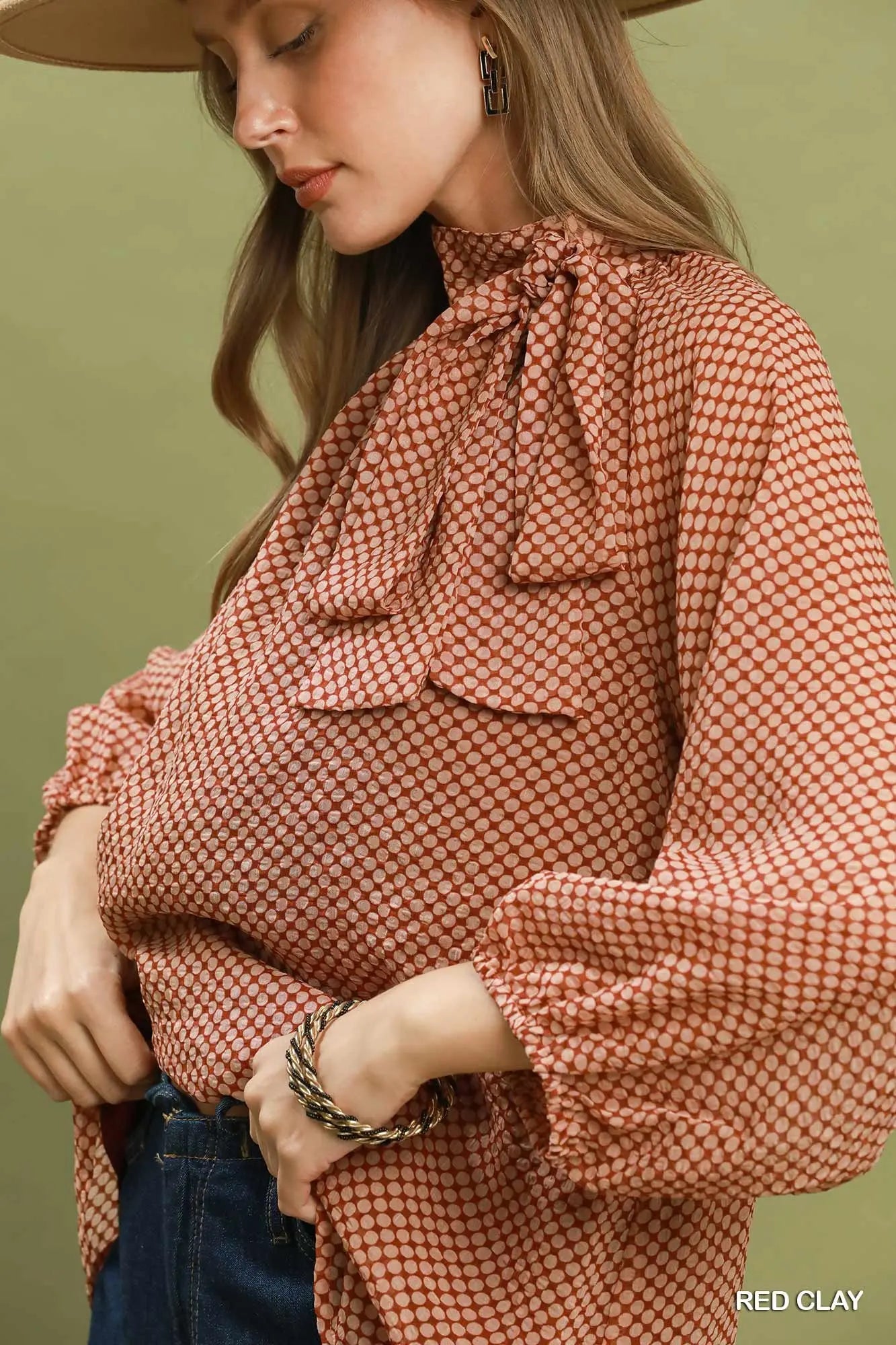 Clay Dot Print Long Sleeve Top