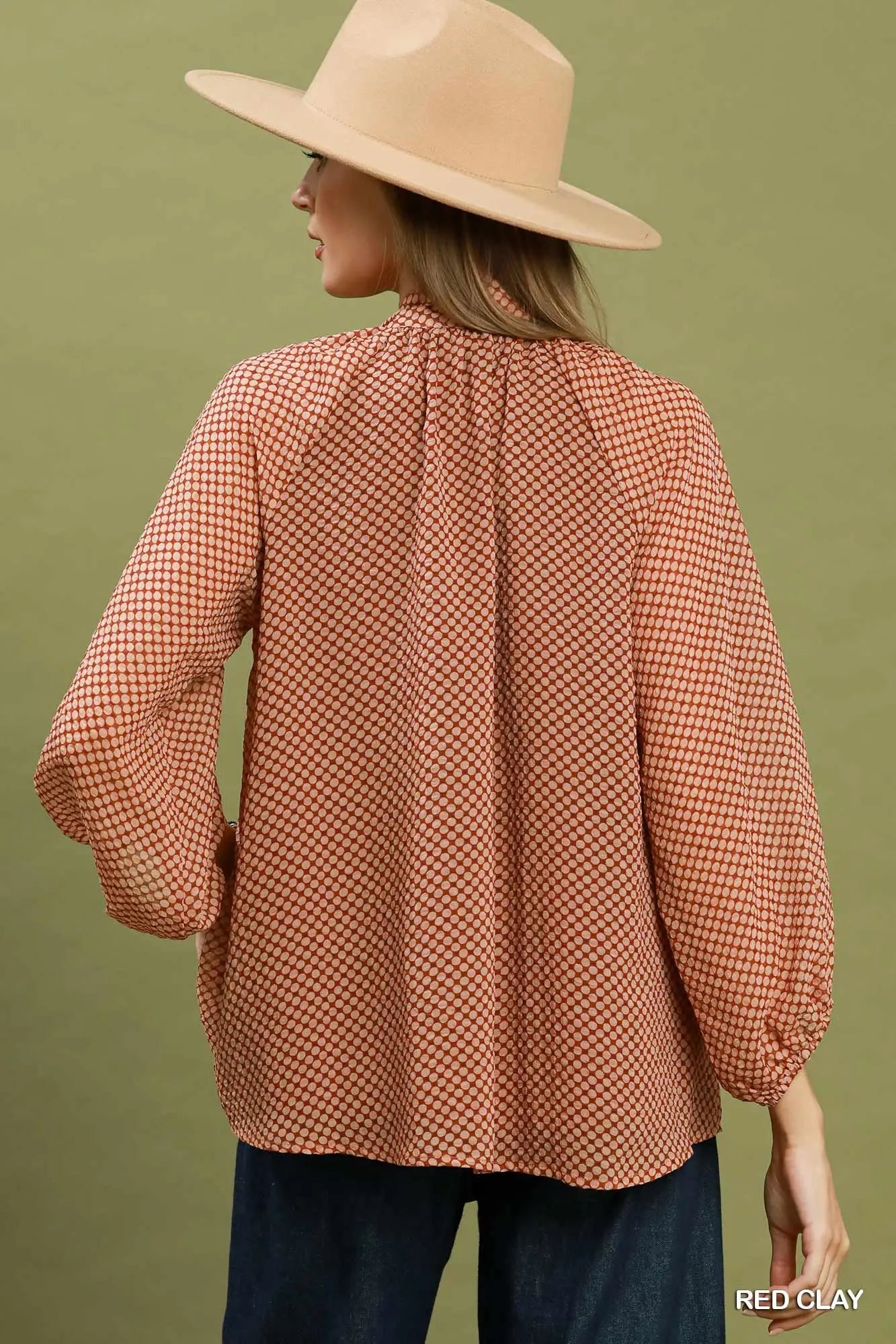 Clay Dot Print Long Sleeve Top