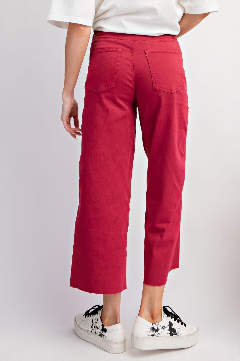 Red Button Front Stretch Twill Pants