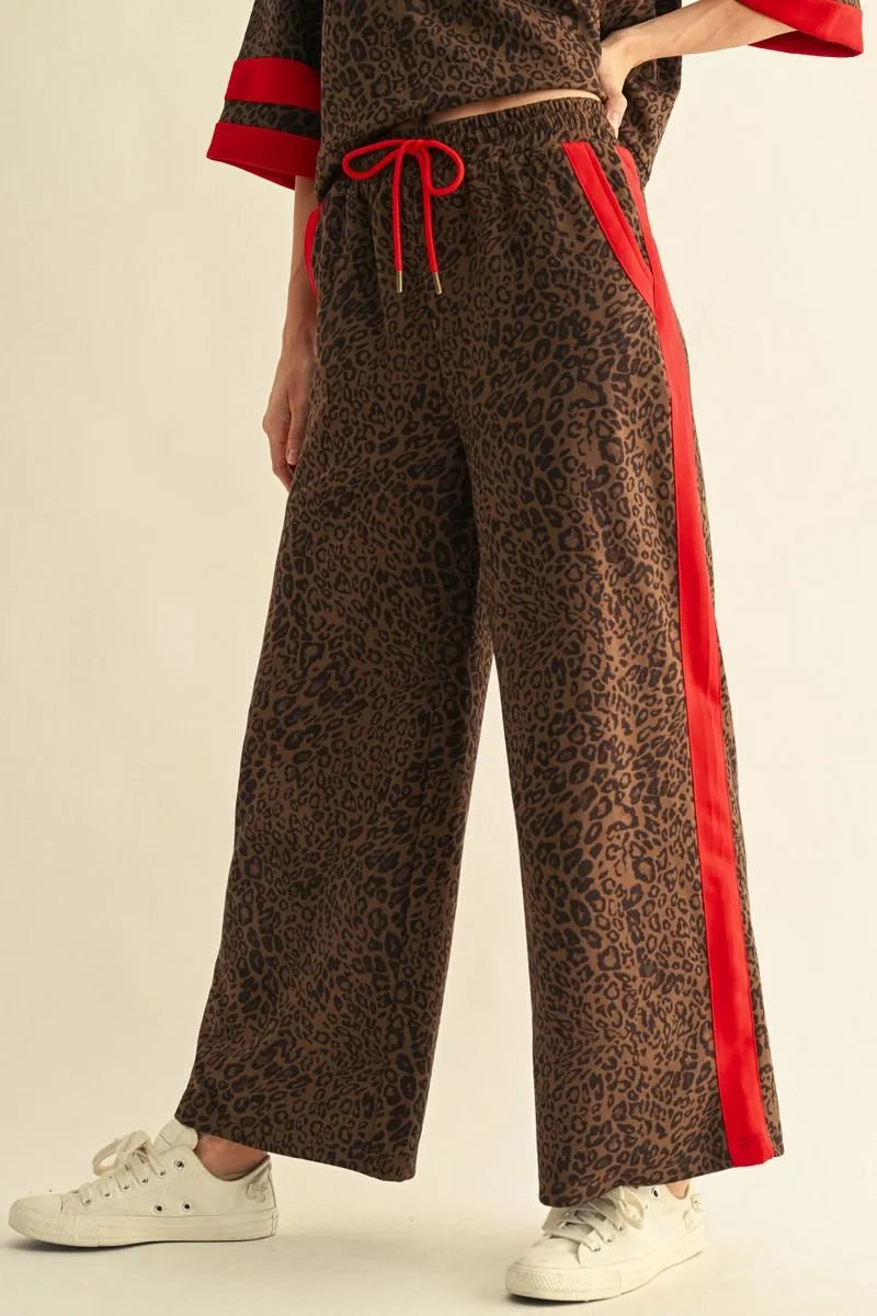 Red and Leopard faux suede pant