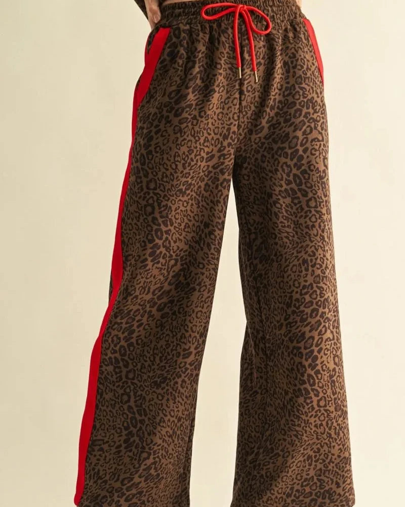 Red and Leopard faux suede pant