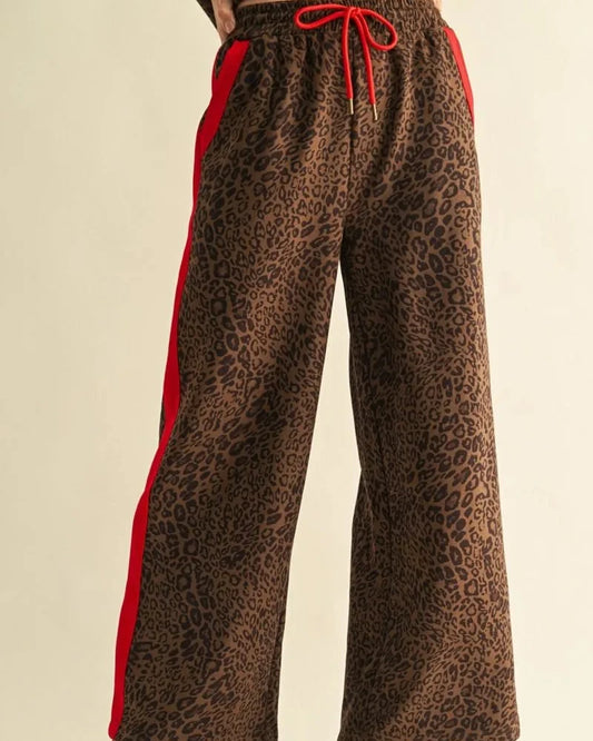 Red and Leopard faux suede pant