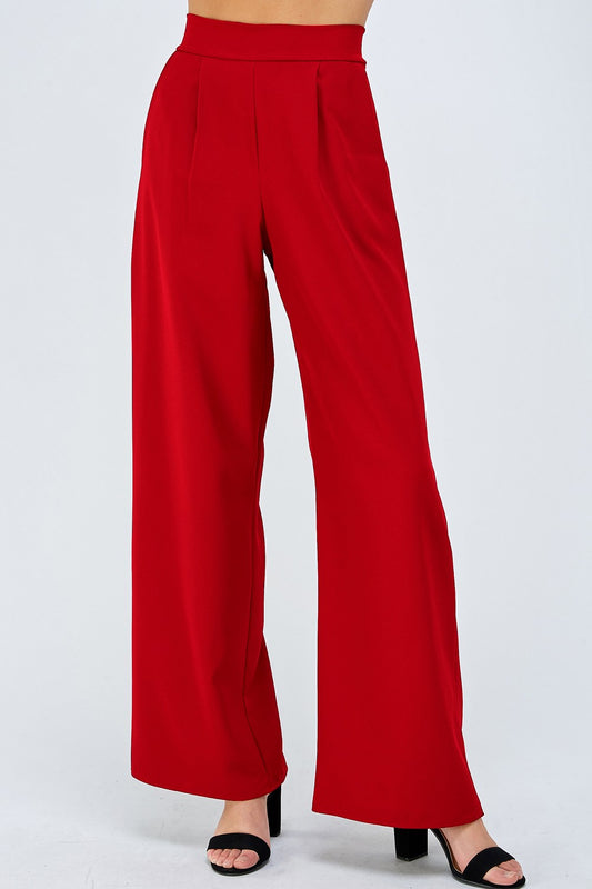 Red High Waist Wide Leg Pants