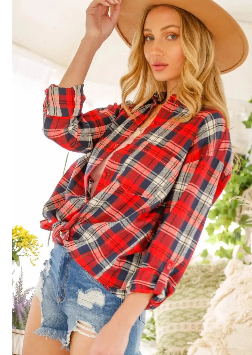 Red Plaid button down top