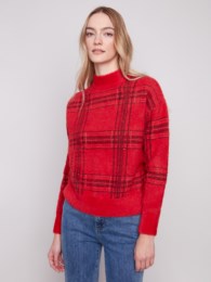 Red Eyelash Plaid Sweater